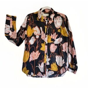 Trovata Birds Of Paradis Long Sleeve Tulip Floral Blouse Shirt Size S
